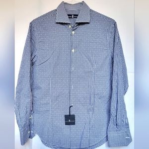 MWT Eredi Pisano, men's casual gingham  shirt, Slim Fit, Size L, Made in Italy